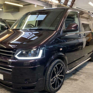 VW T5.1 2010-2015 LED DRL headlights, gloss black inner (boxed pair)