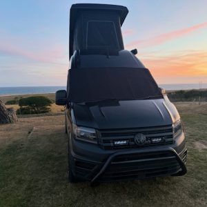 vw crafter man tge with insulated external blackout screen for the front windows
